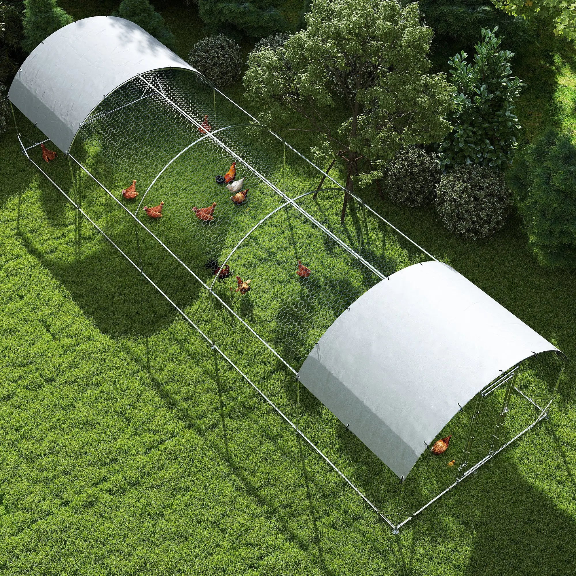 Galvanized Metal Chicken Coop Walk-in Enclosure, 9.2' × 31.2' × 6.4', Silver Chicken Coops at Gallery Canada