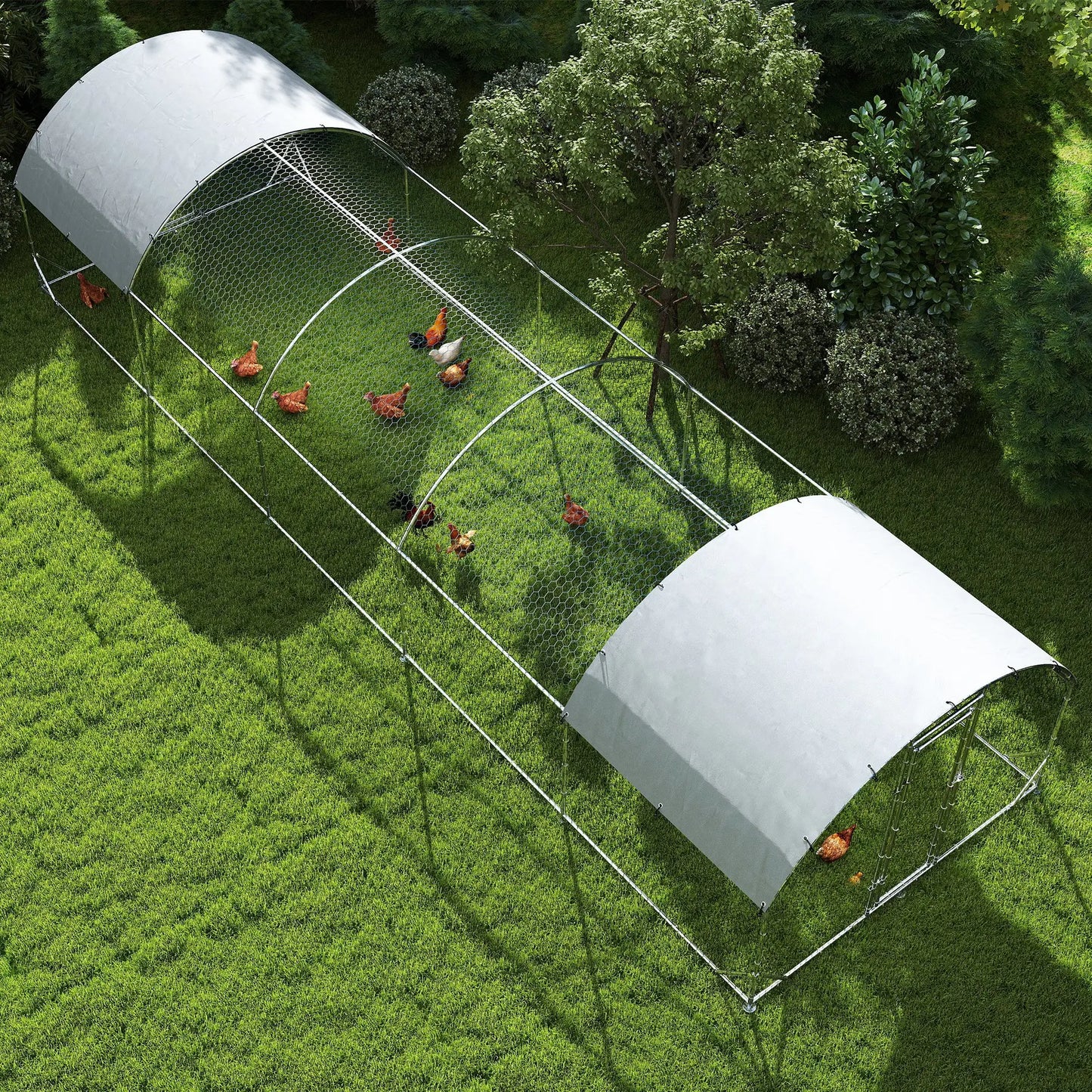 Galvanized Metal Chicken Coop Walk-in Enclosure, 9.2' × 31.2' × 6.4', Silver Chicken Coops at Gallery Canada