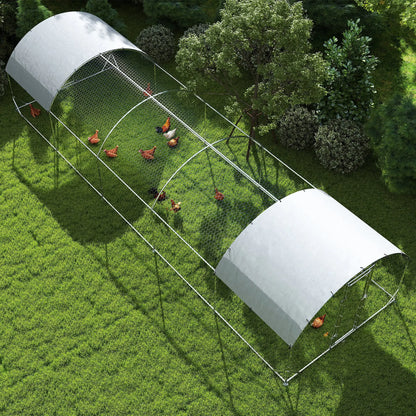 Galvanized Metal Chicken Coop Walk-in Enclosure, 9.2' × 31.2' × 6.4', Silver Chicken Coops at Gallery Canada