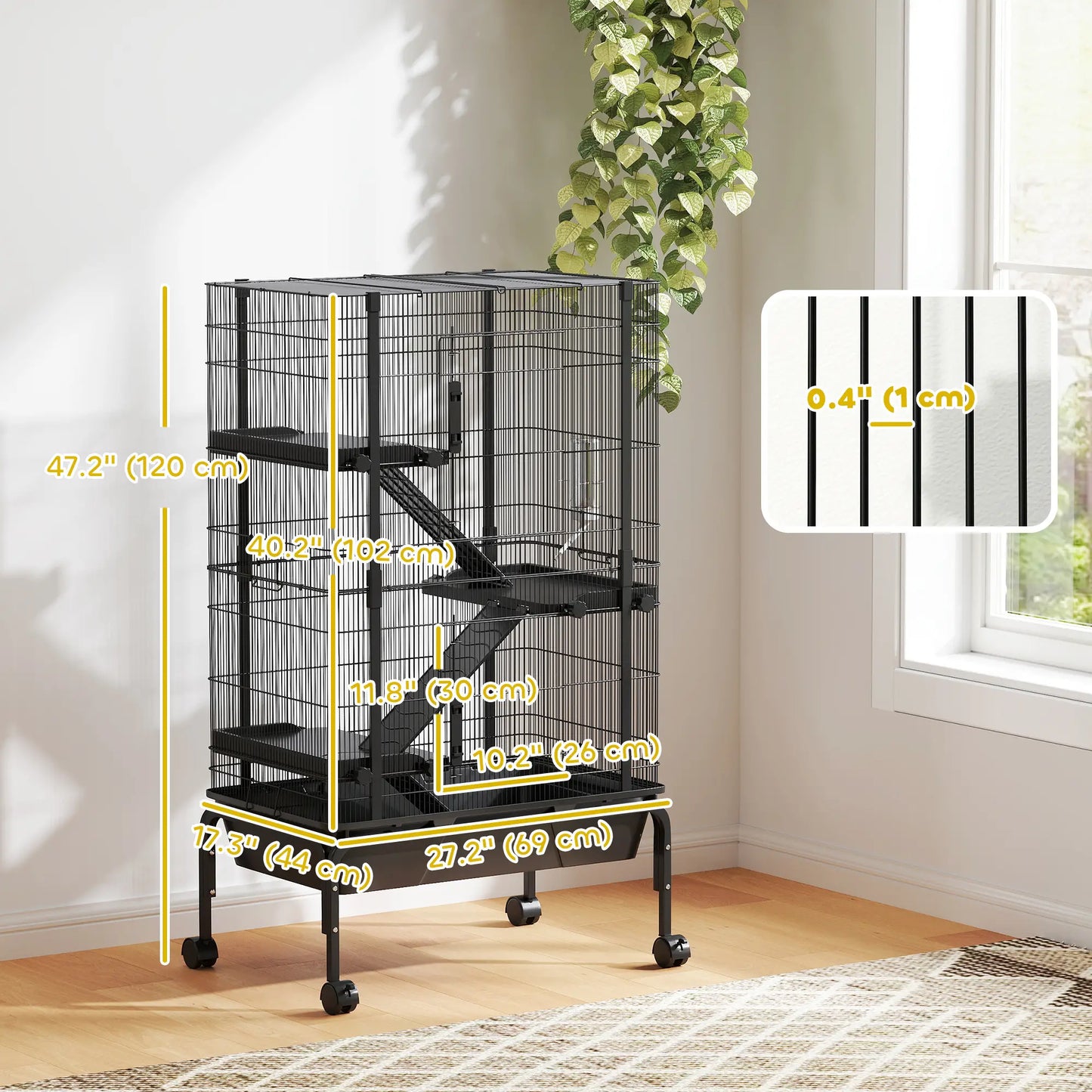 47"H Ferret Cage, Large 4-Tier Guinea Pig Cage, Black