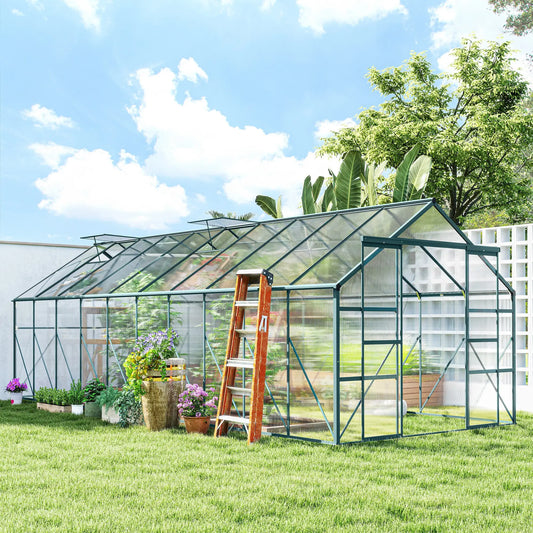 Aluminum Greenhouse, Polycarbonate Walk-In, 20' x 8', Green Walk In Greenhouses Green, Clear at Gallery Canada