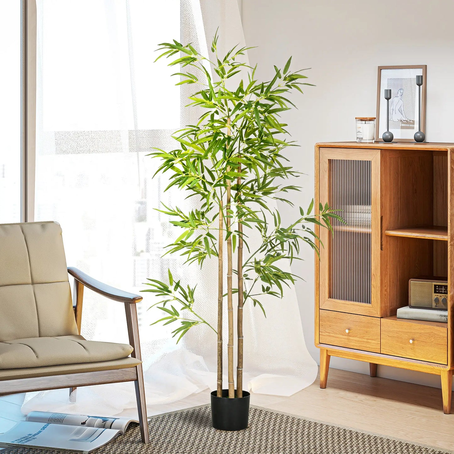 Set of 2 6ft Artificial Bamboo Tree, Indoor with Pot, Home Office Decor Artificial Trees at Gallery Canada