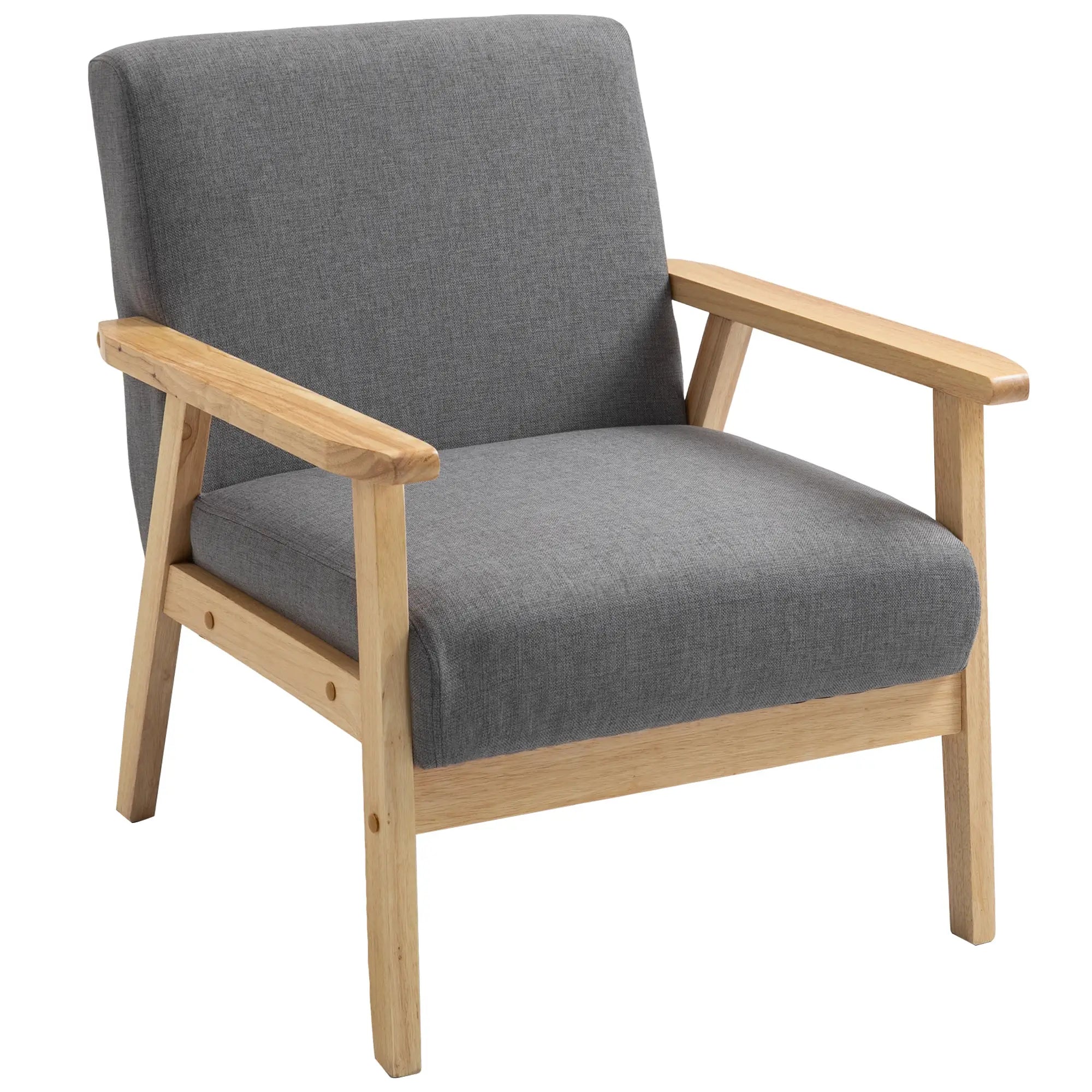 Minimalist Wood Frame Accent Chair, Thick Linen Cushions, Grey Accent Chairs at Gallery Canada