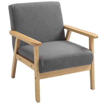 Minimalist Wood Frame Accent Chair, Thick Linen Cushions, Grey Accent Chairs at Gallery Canada