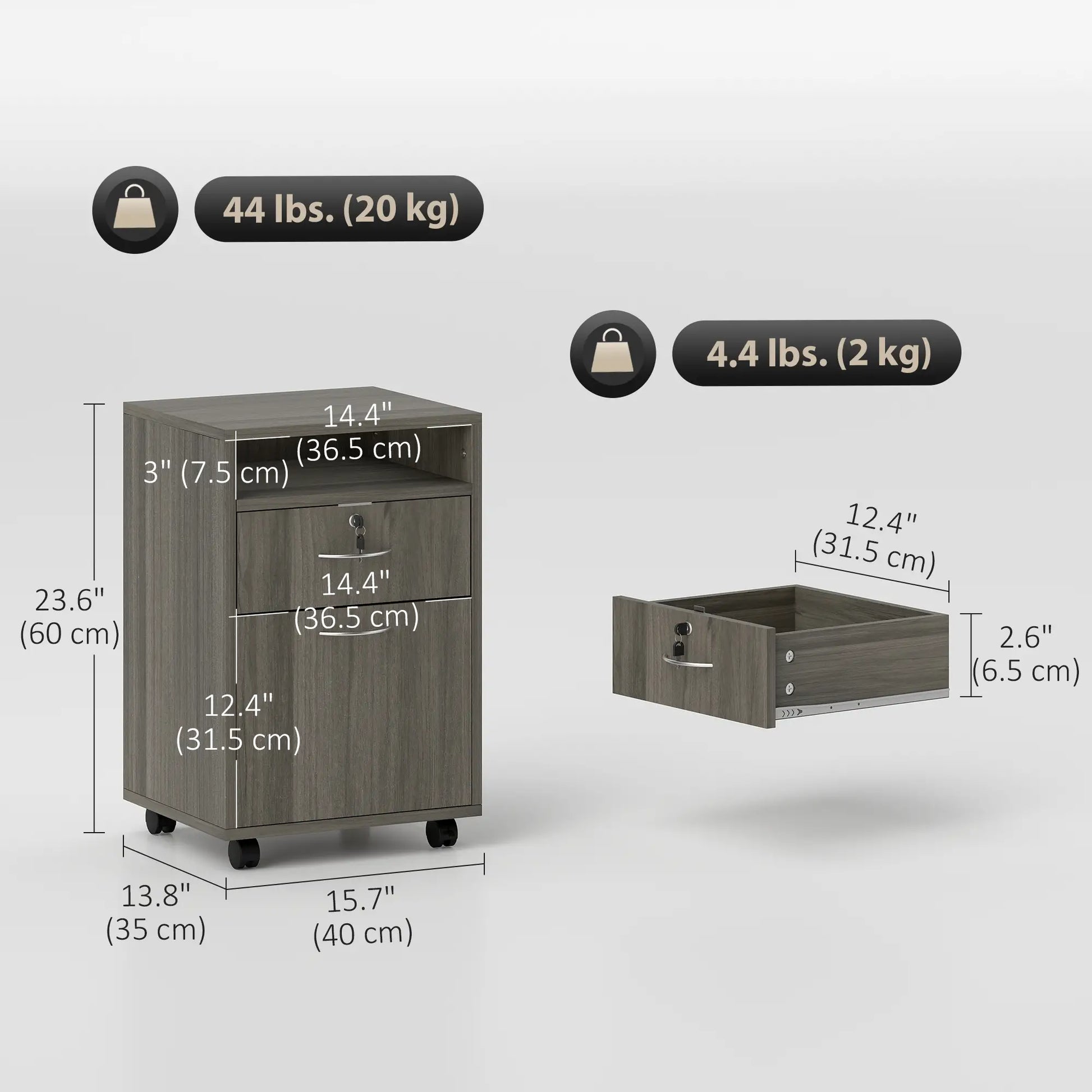 24" Filing Cabinet, Lockable Drawer, Wheels, Distressed Grey Office Cabinets & Cupboards at Gallery Canada