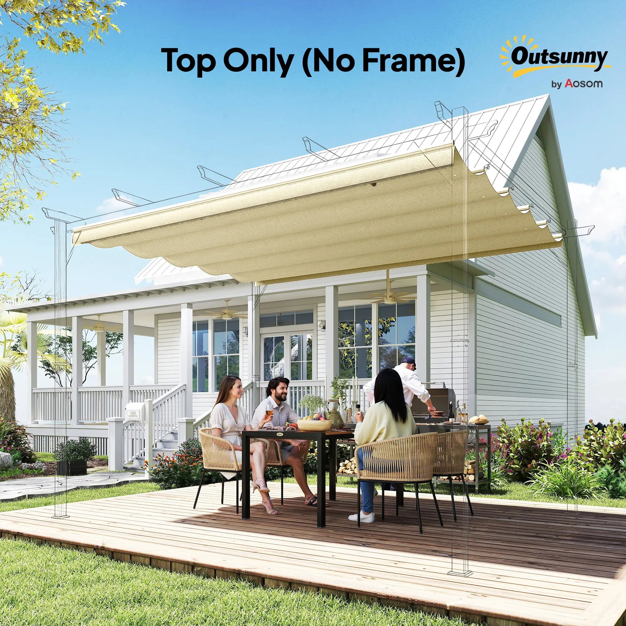 Retractable Pergola Canopy, 10' x 10', Cream White Gazebo Canopy Replacement at Gallery Canada