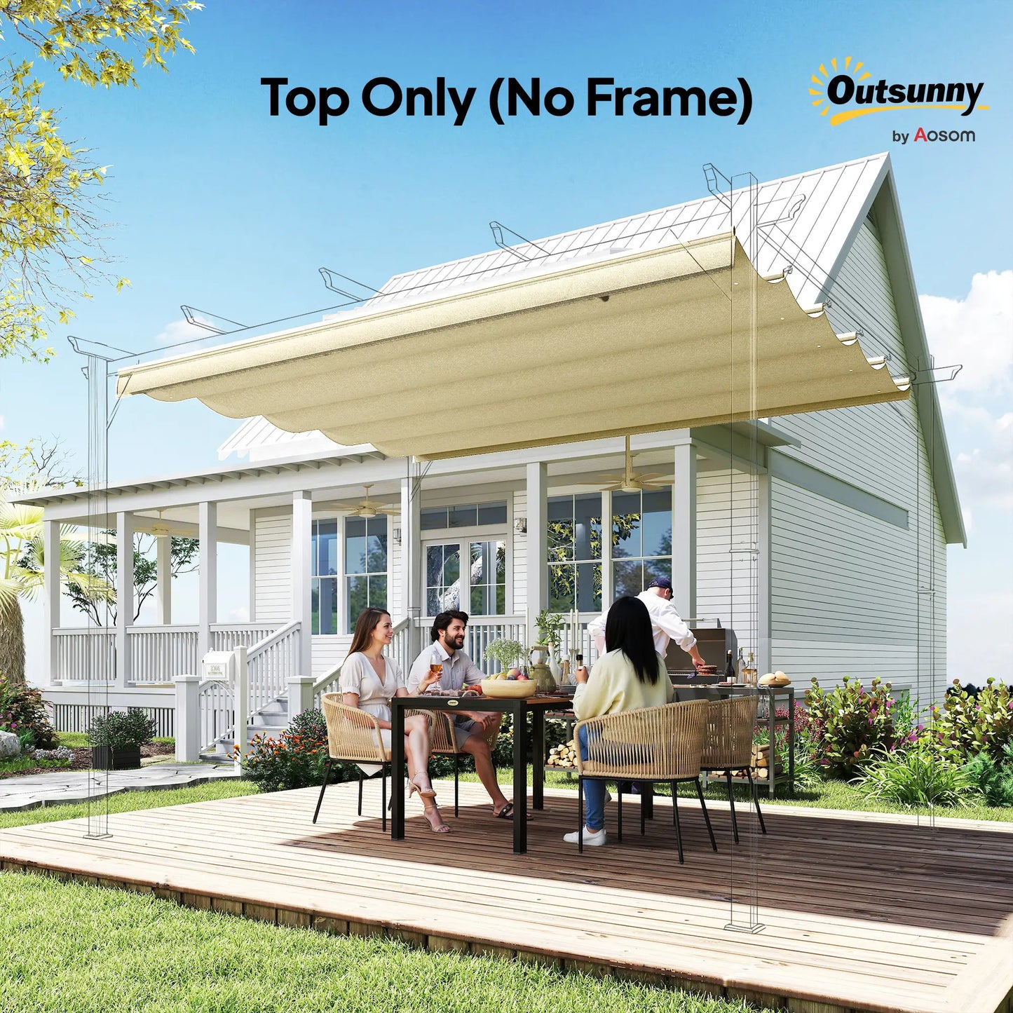 Retractable Pergola Canopy, 10' x 10', Cream White Gazebo Canopy Replacement at Gallery Canada