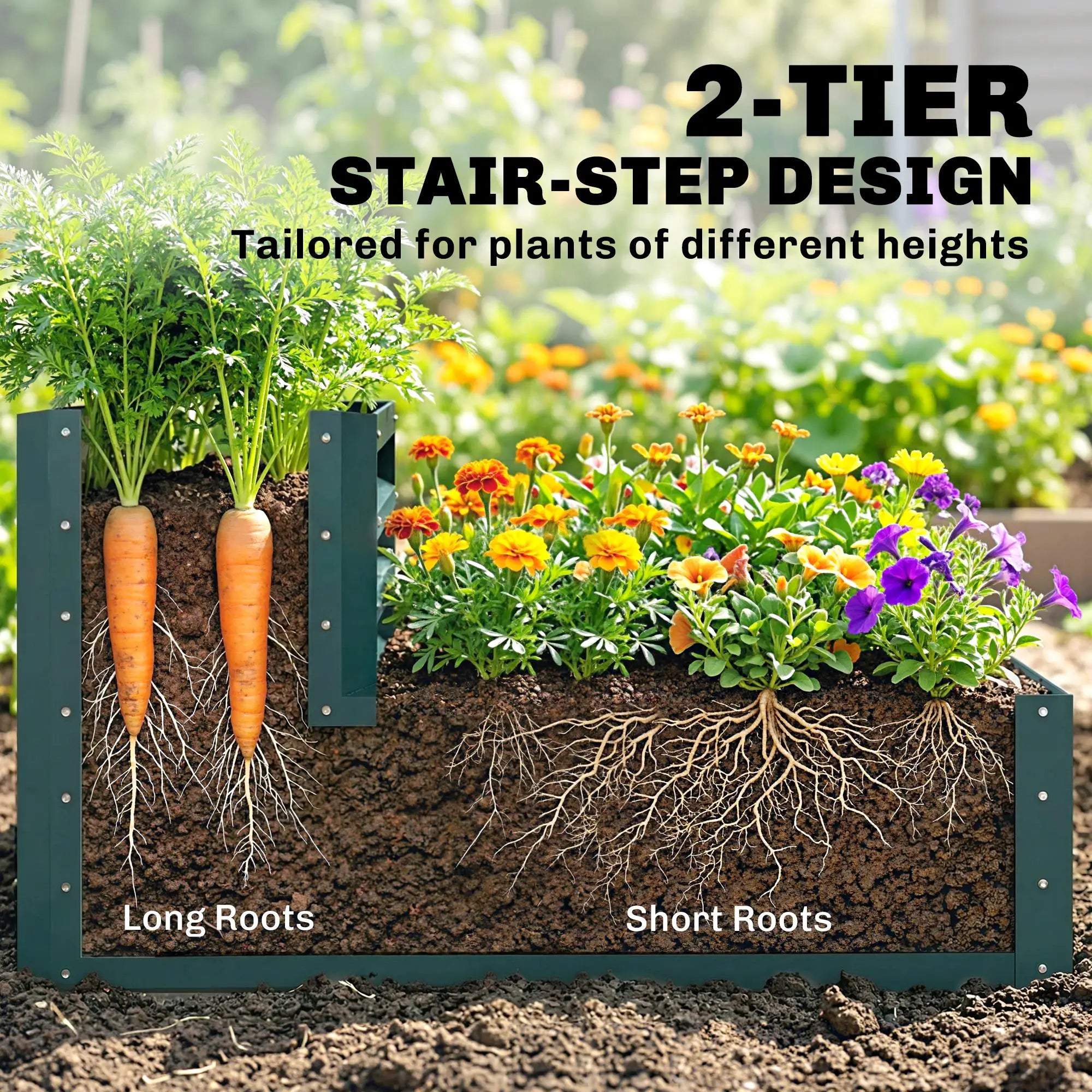 2 Tier Galvanized Raised Garden Bed, Steel Planter Box, 47