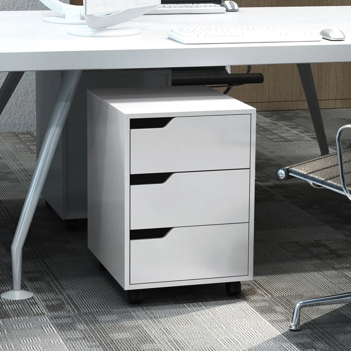 3 Drawer File Cabinet, Mobile Vertical Filing Cabinet with Wheels, White Office Cabinets & Cupboards at Gallery Canada