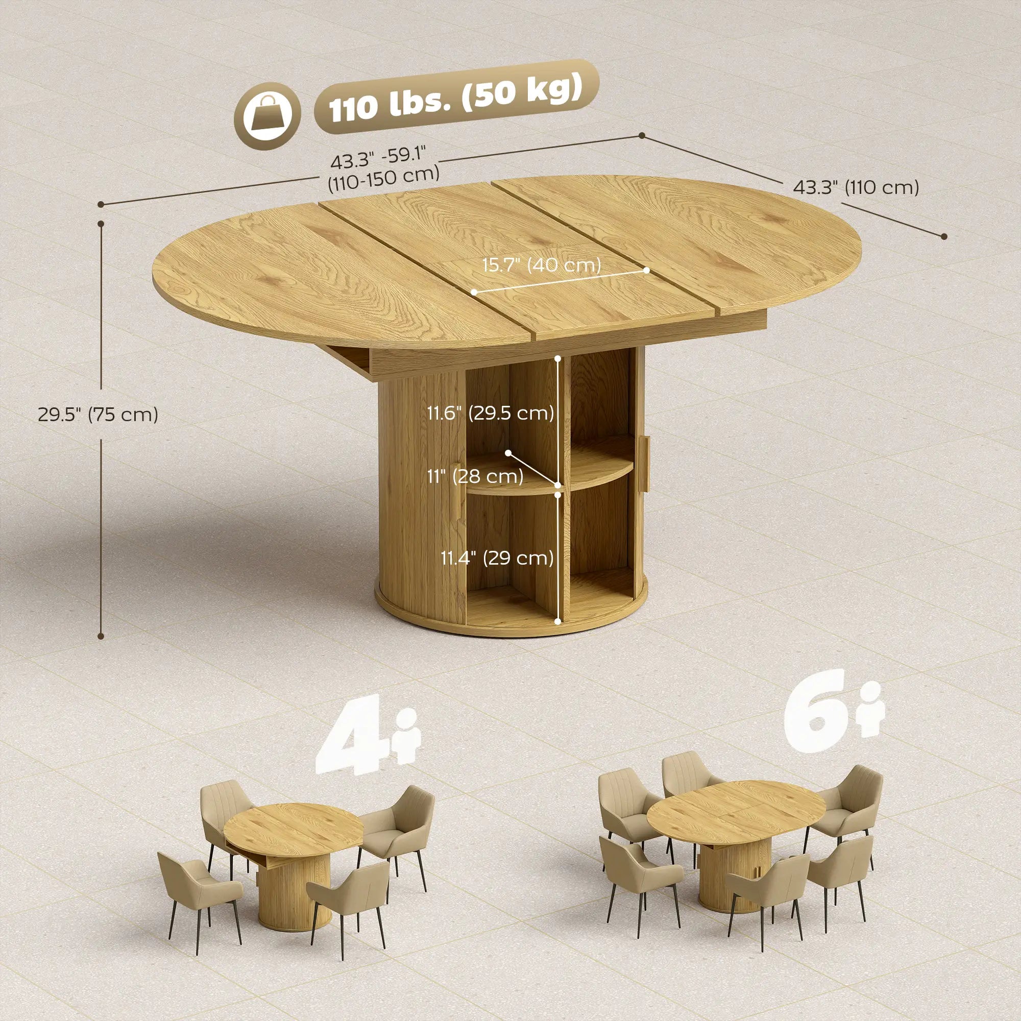 Extendable Dining Table For 6, 60