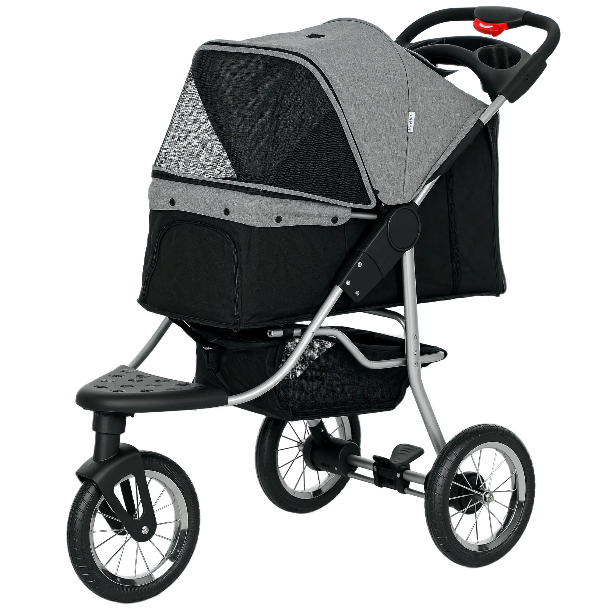 3-Wheel Pet Stroller, One-Click Folding, Adjustable Canopy, Grey Dog Bike Trailers & Strollers Grey, Silver at Gallery Canada