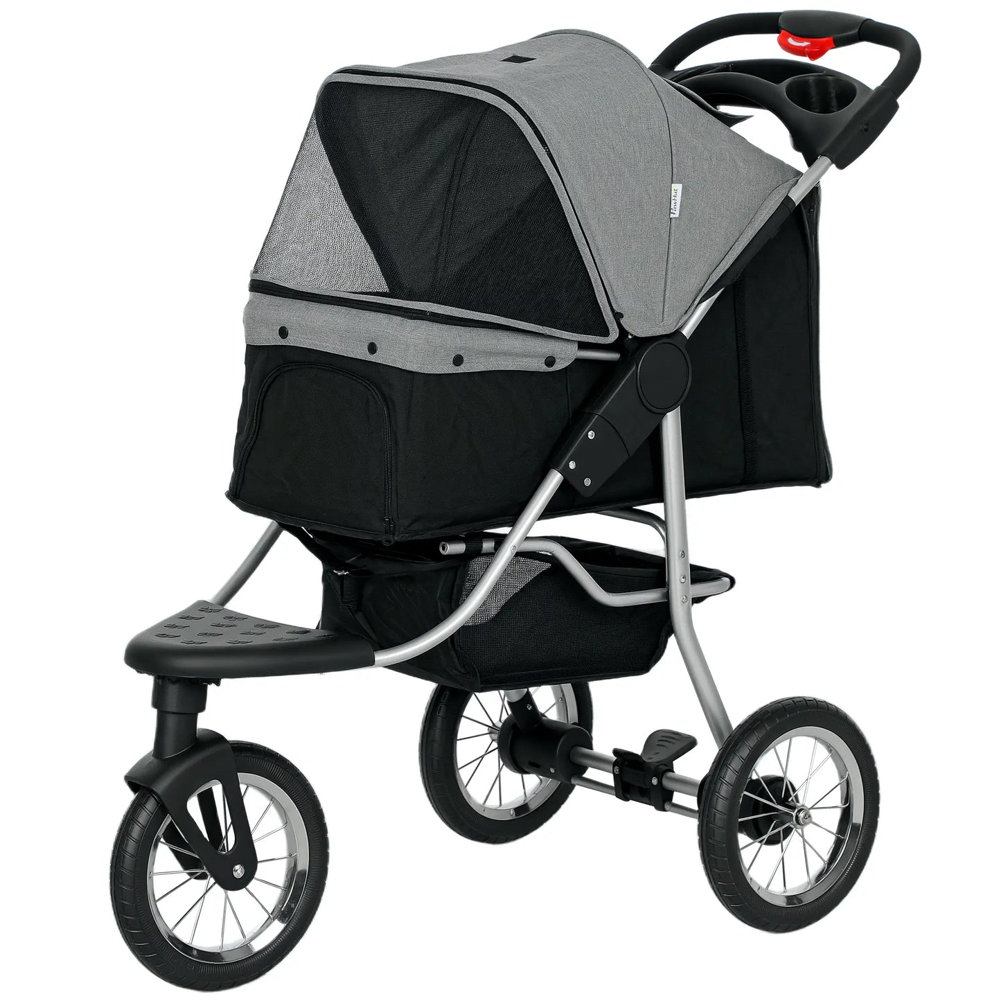 3-Wheel Pet Stroller, One-Click Folding, Adjustable Canopy, Grey Dog Bike Trailers & Strollers Grey, Silver at Gallery Canada