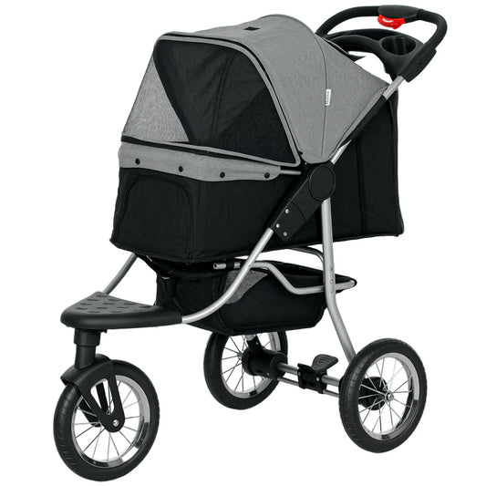 3-Wheel Pet Stroller, One-Click Folding, Adjustable Canopy, Grey Dog Bike Trailers & Strollers Grey, Silver at Gallery Canada
