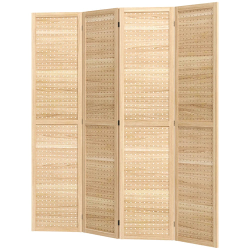 5.6 Ft. 4-Panel Room Divider, Freestanding Privacy Screen, Natural