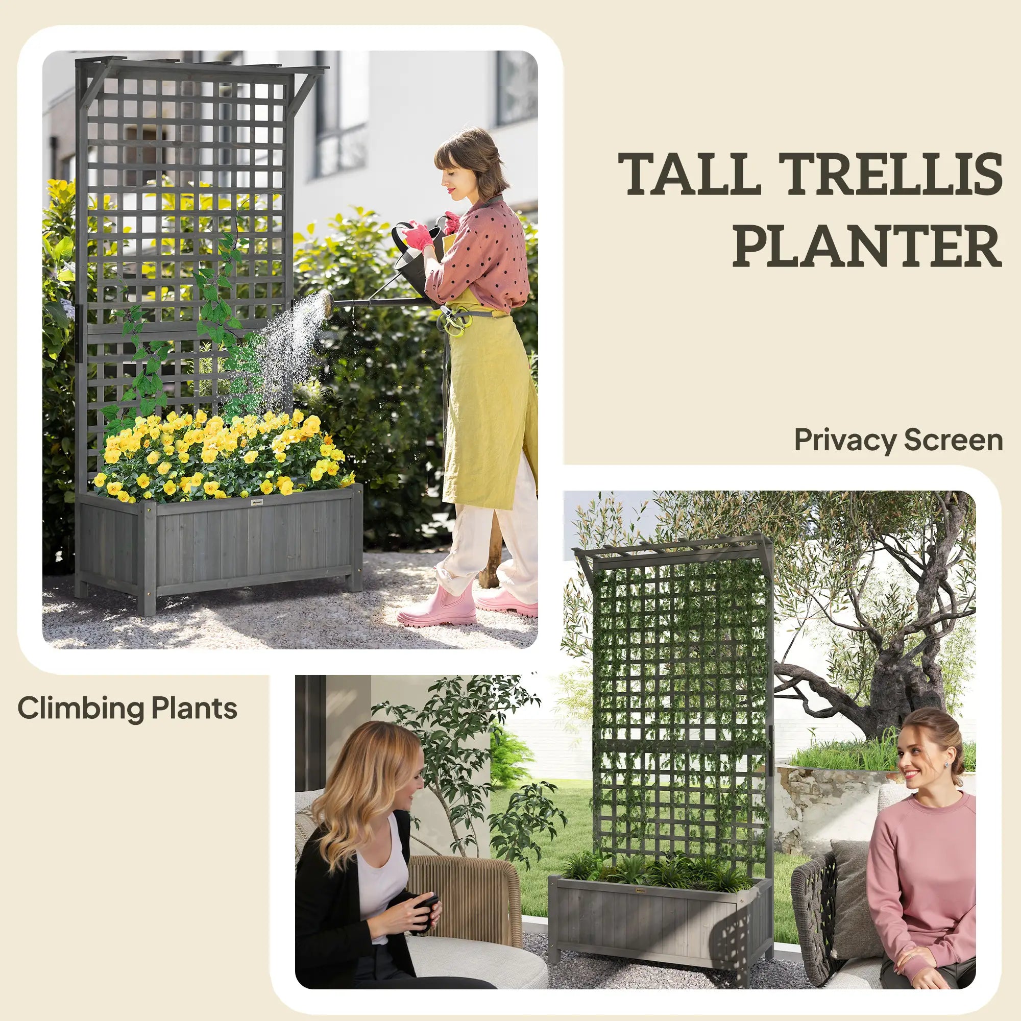 Wood Planter with Trellis, Raised Garden Bed, Privacy Screen, Dark Grey Wooden Planter Boxes at Gallery Canada