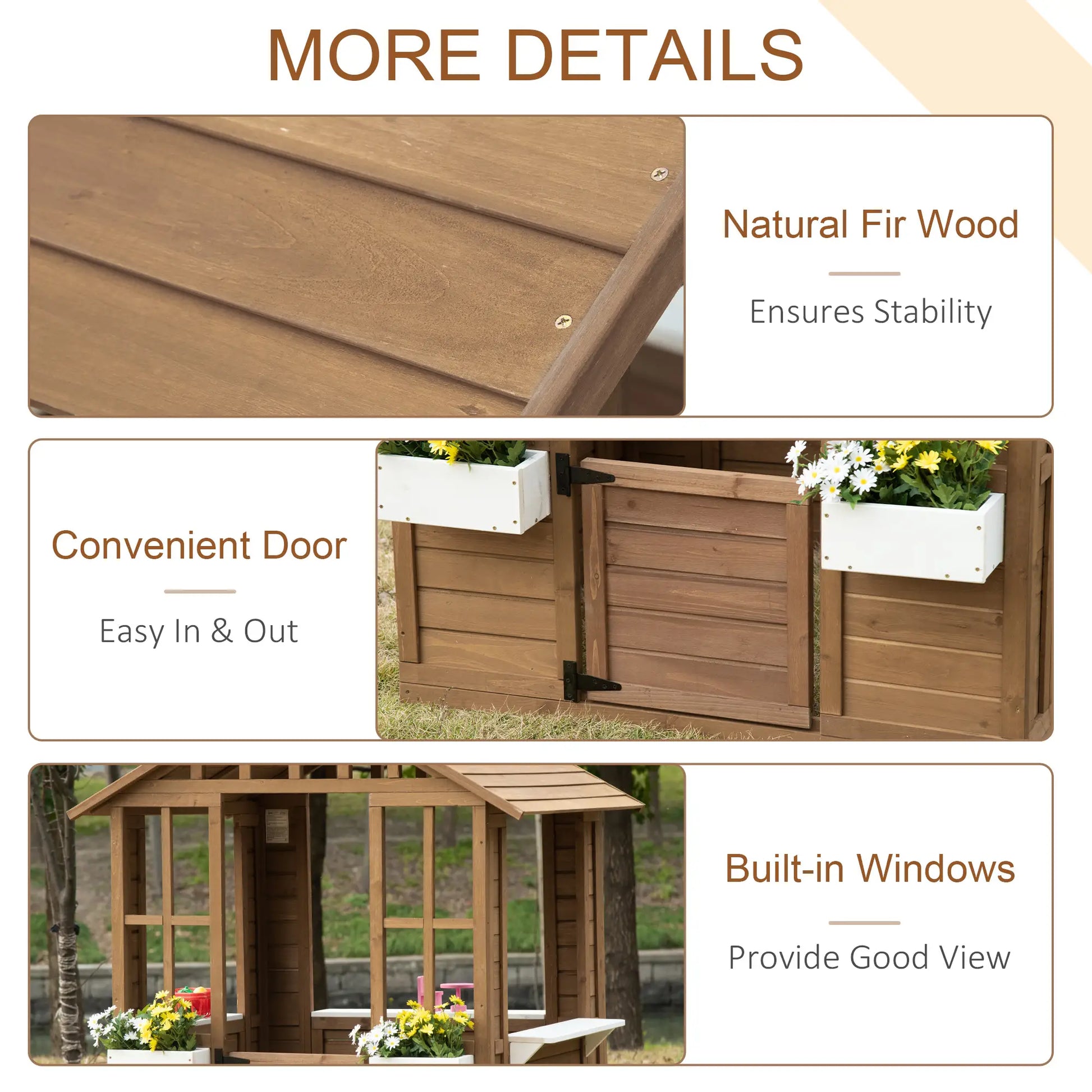 Kids Wooden Playhouse, Outdoor Cottage with Flower Pot Holder, Brown Play Houses at Gallery Canada