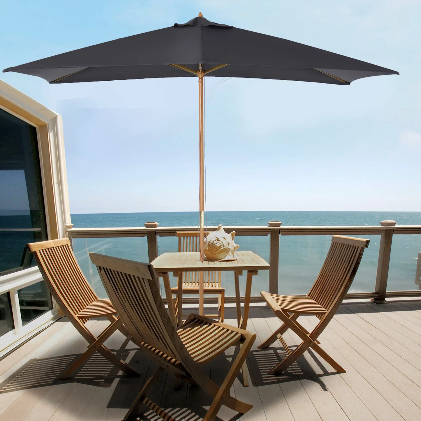 7' x 10' Dark Grey Wooden Patio Umbrella, Outdoor Sunshade Canopy, Dark Grey Sun Umbrellas at Gallery Canada