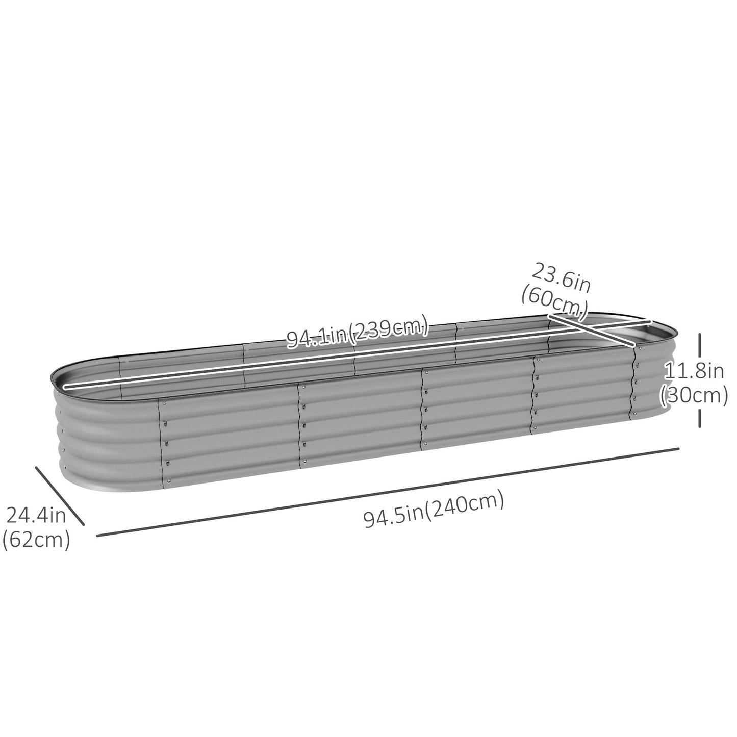 7.9 x 2 x 1ft Galvanized Raised Garden Bed Kit, Metal Planter Box with Safety Edging, Silver at Gallery Canada