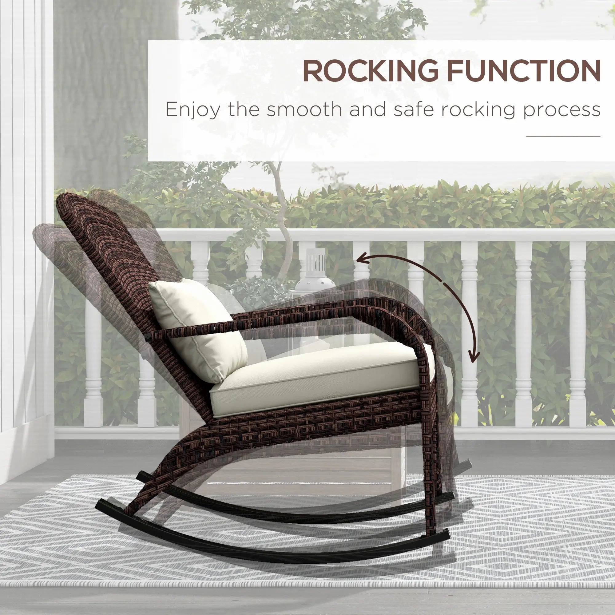 Outdoor Wicker Rocking Chair, High Back, Seat Cushion, Cream/Brown Outdoor Rocking Chairs at Gallery Canada