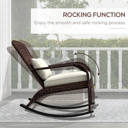 Outdoor Wicker Rocking Chair, High Back, Seat Cushion, Cream/Brown Outdoor Rocking Chairs at Gallery Canada