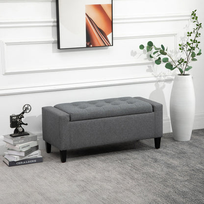 Storage Ottoman Bench, Tufted Linen Fabric, Flipping Top, Grey Storage Ottomans & Benches at Gallery Canada