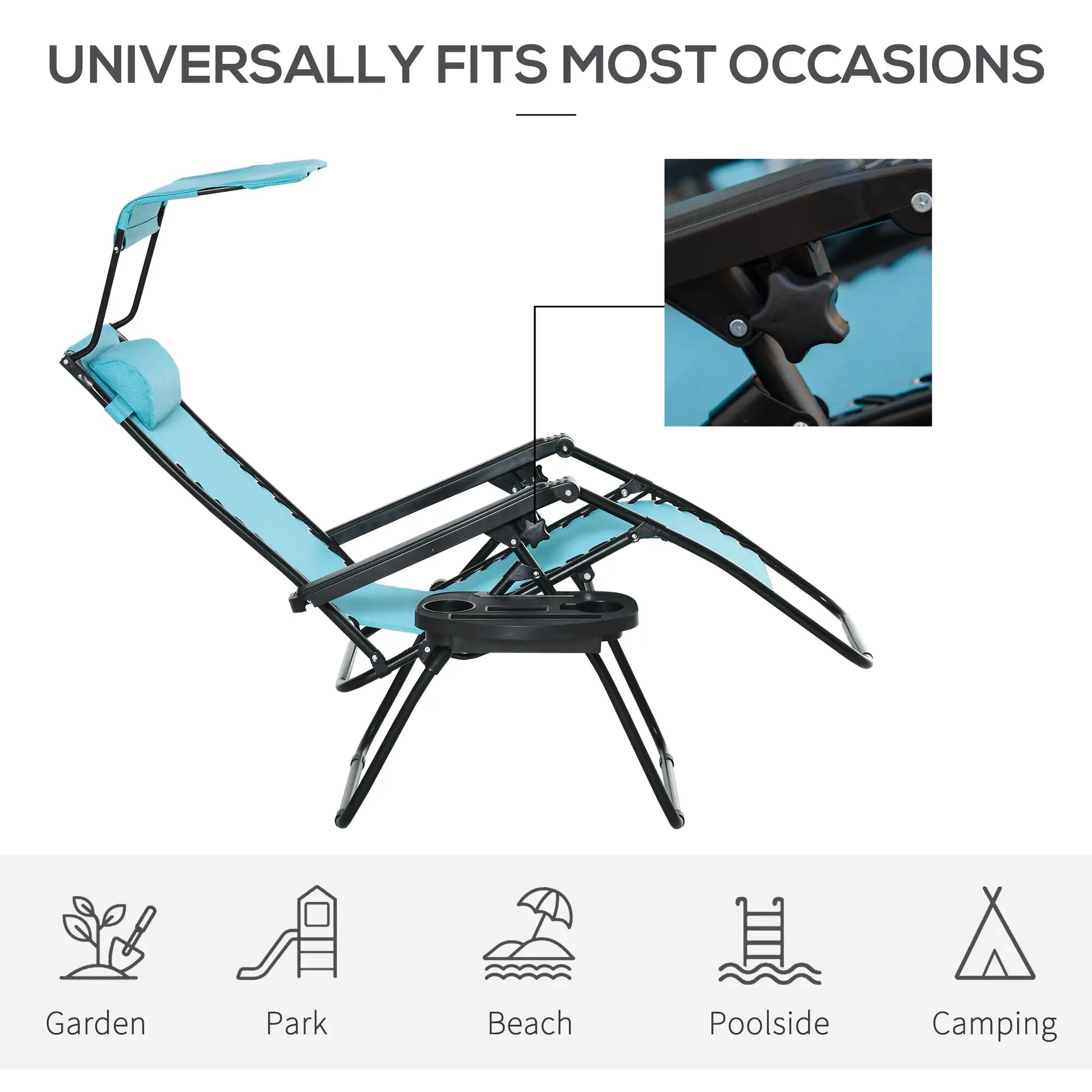 Foldable Lounge Chair with Canopy, Outdoor Zero Gravity Chair, Sky Blue Lounger Chairs at Gallery Canada