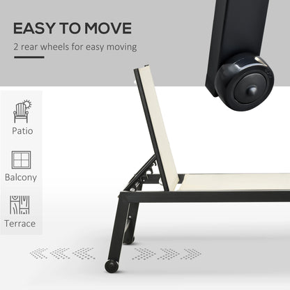 Outdoor Lounge Chair, 5-Position Reclining Backrest, 2 Wheels, Cream White Lounger Chairs at Gallery Canada