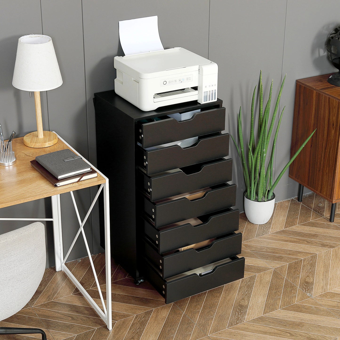 7-Drawer Vertical File Cabinet, 18.7"x15.6"x35.4", Black Office Cabinets & Cupboards at Gallery Canada
