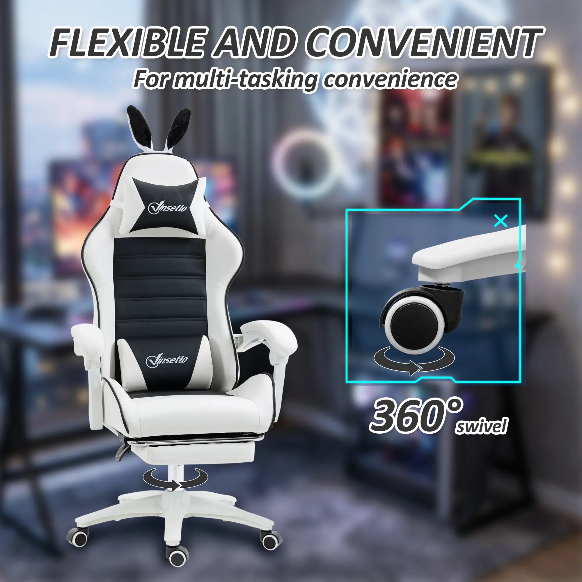 Racing Gamer Chair, PU Leather with Footrest, Headrest, Lumbar Support, Black Video Game Chairs at Gallery Canada