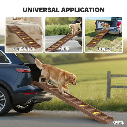 Foldable Dog Car Ramp, Anti-Slip Steps, Brown