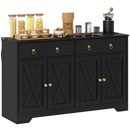 Sideboard Cabinet, 2 Drawers, 4 Barn Doors, 2 Adjustable Shelves, Black Bar Cabinets at Gallery Canada