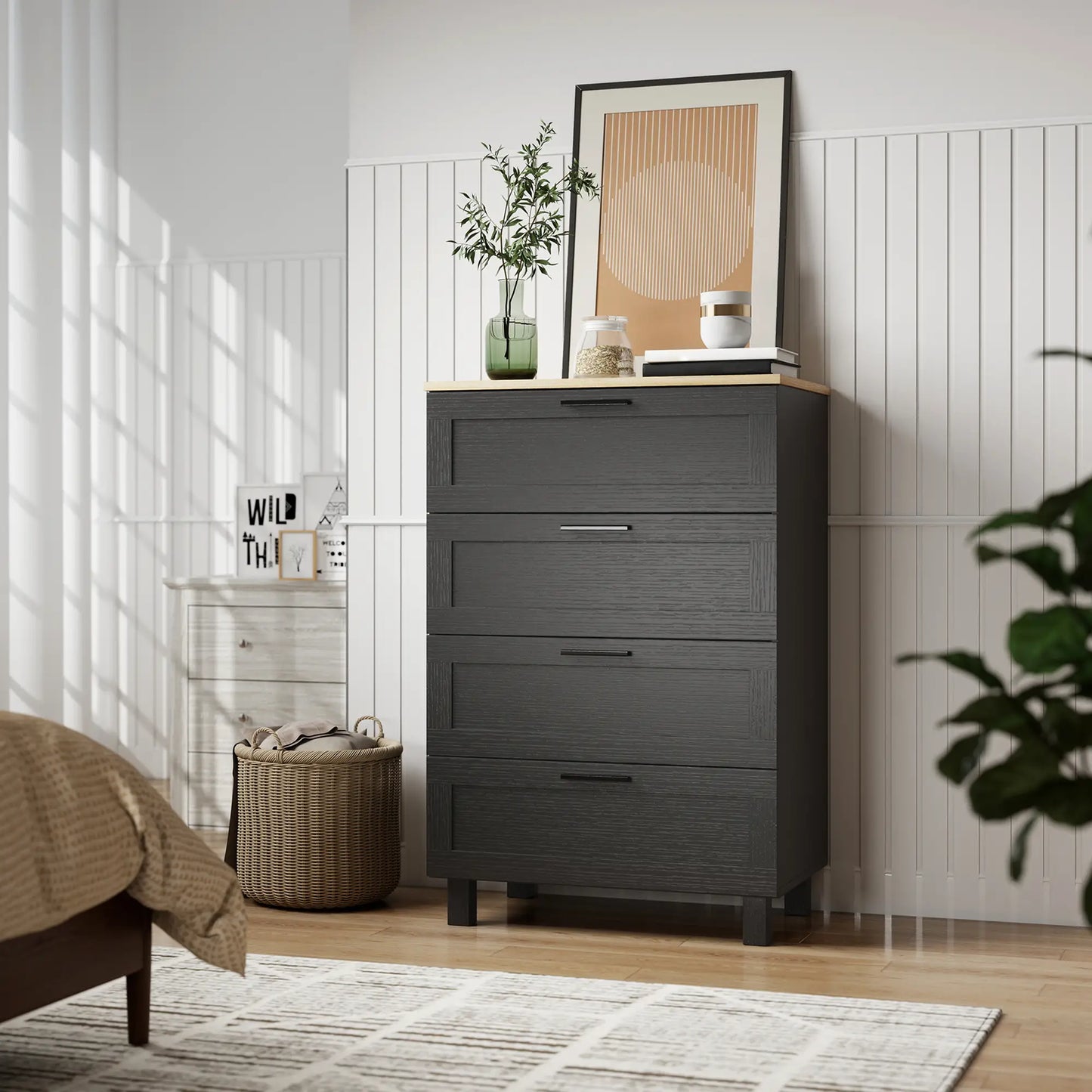 4 Drawer Dresser, Solid Wood Legs, Black Storage Cabinets at Gallery Canada