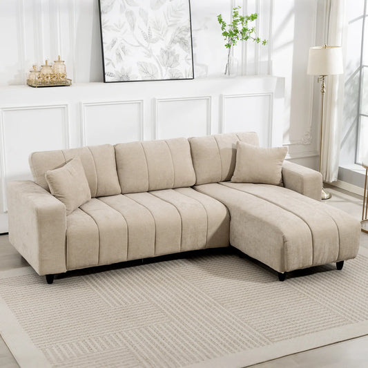 3-Seater L-Shape Sectional Sofa with Chaise, Spring Cushion, Pillows, Beige L Shaped Couchs Beige at Gallery Canada