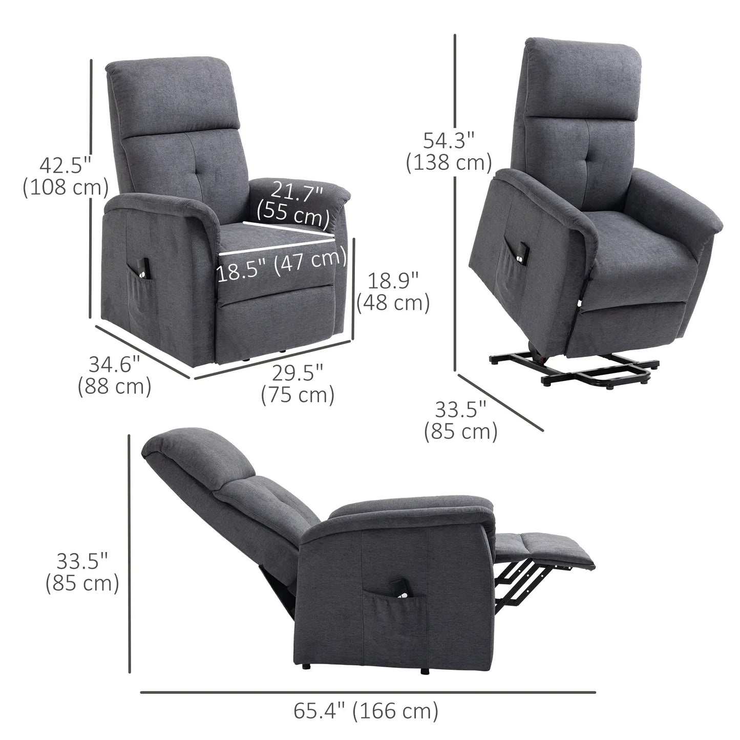 Power Lift Chair, Electric Recliner Sofa with Remote, Side Pocket, Grey Electric Power Lift Chairs at Gallery Canada