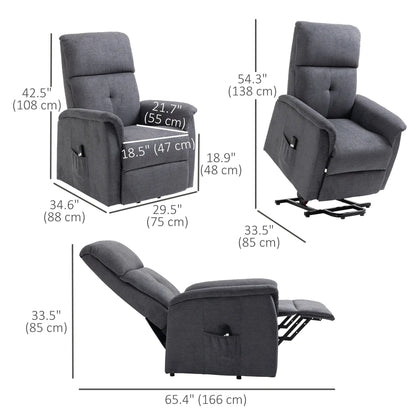 Power Lift Chair, Electric Recliner Sofa with Remote, Side Pocket, Grey Electric Power Lift Chairs at Gallery Canada