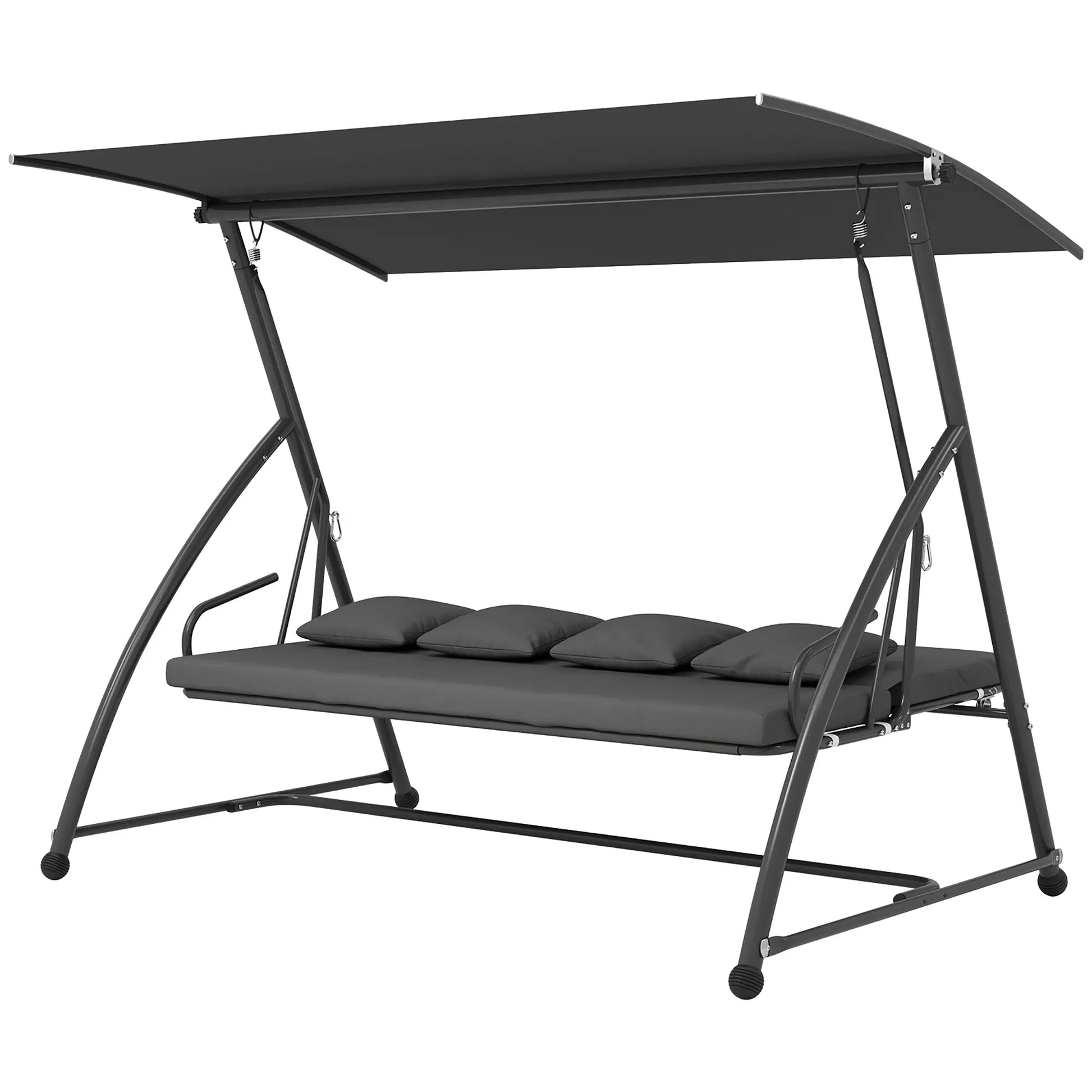 3 Person Patio Swing Chair, Convertible Hammock, Outdoor Lounge Bed, Dark Grey Porch Swings with Canopy Dark Grey at Gallery Canada
