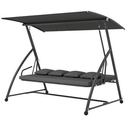 3 Person Patio Swing Chair, Convertible Hammock, Outdoor Lounge Bed, Dark Grey Porch Swings with Canopy Dark Grey at Gallery Canada