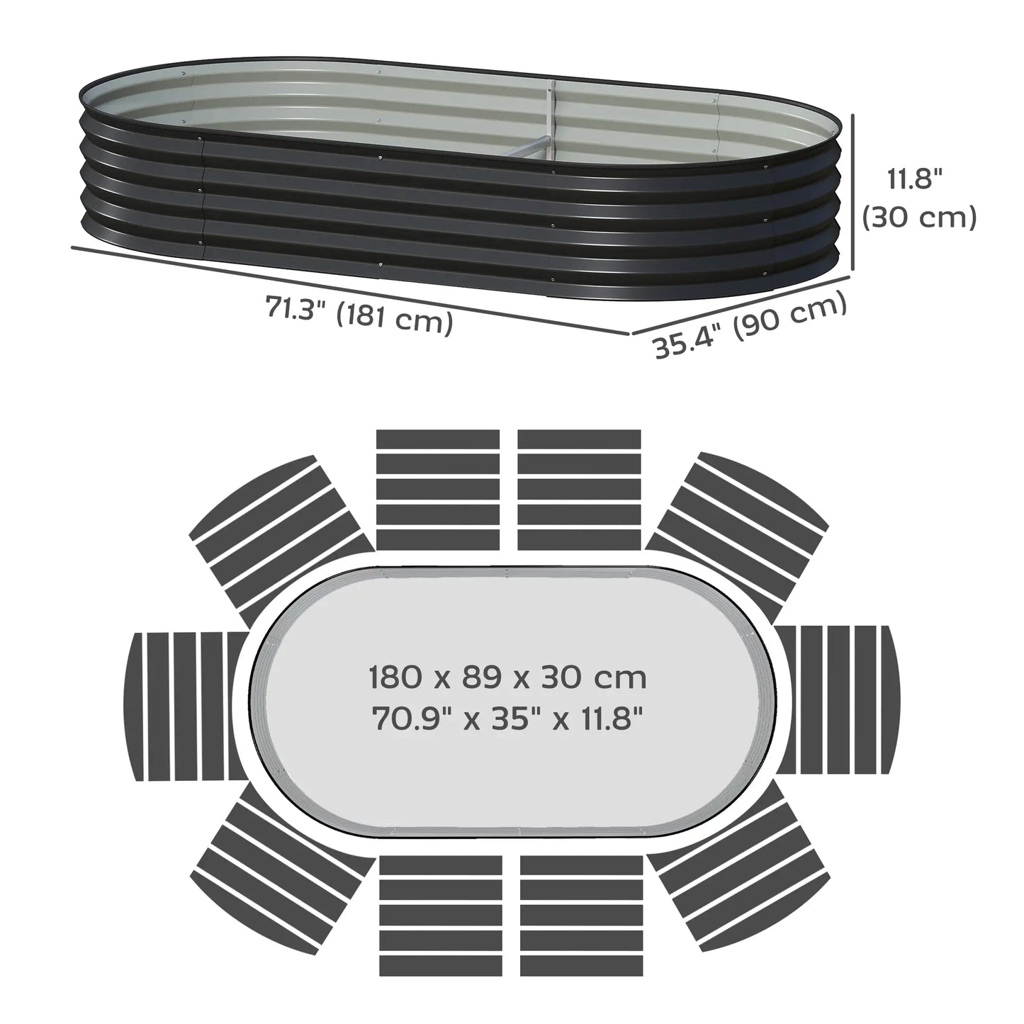 6' x 3' x 1' Lit de jardin surélevé galvanisé, Tuteur de plante métallique, Noir