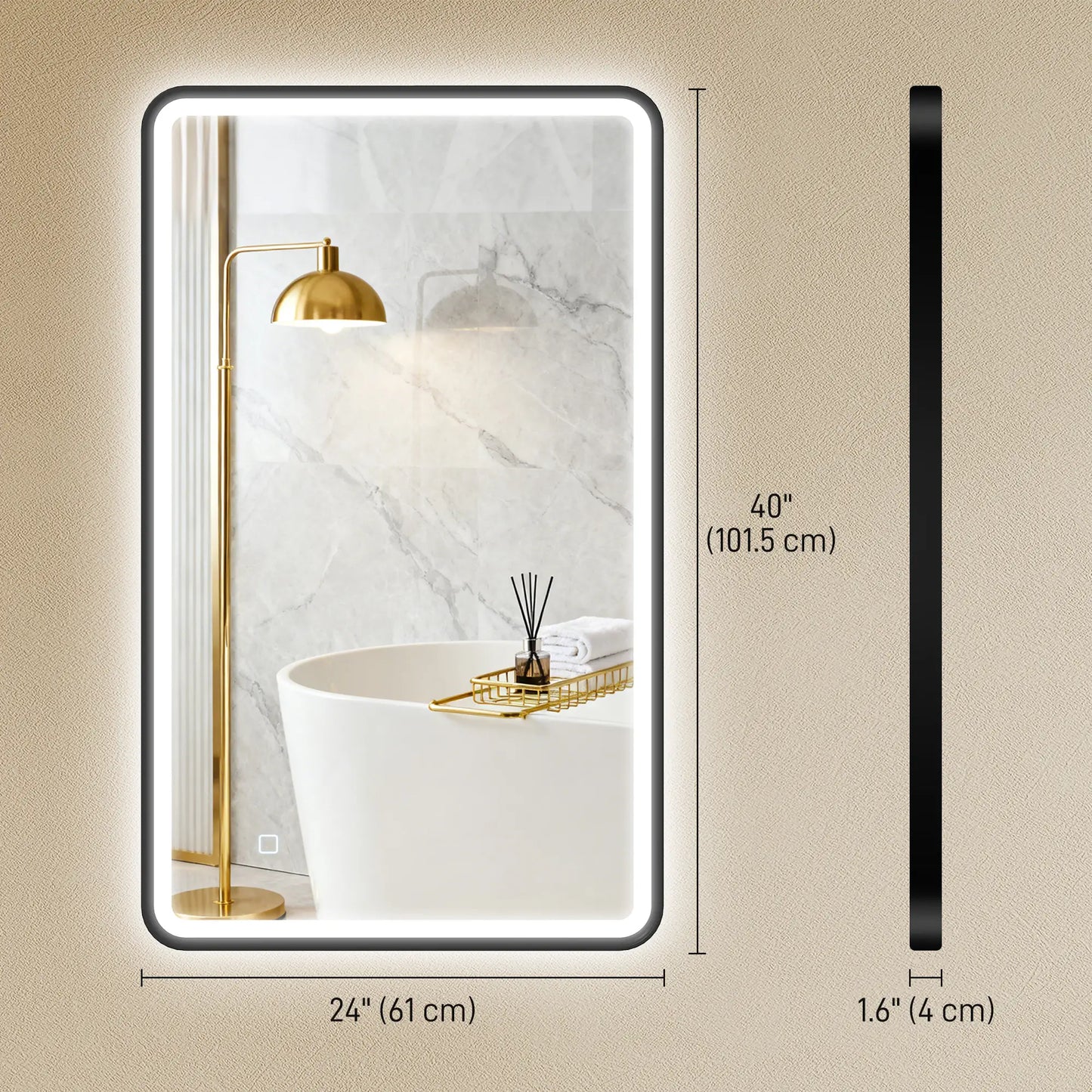 40" x 24" Bath Mirror, LED Lights, Wall Mounted, 3 Colors, Dimmable, Black Bath Accessories at Gallery Canada