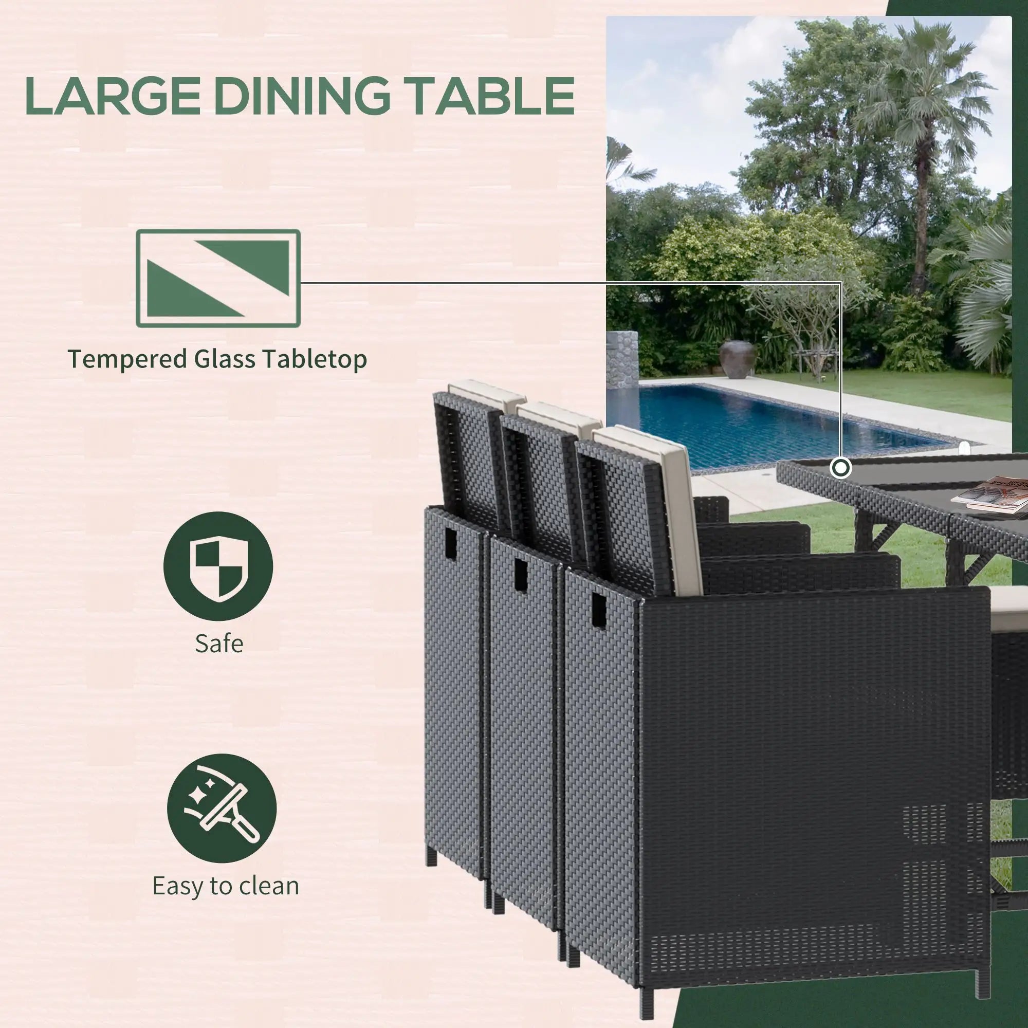 11 Piece Wicker Patio Dining Set with Glass Table, 6 Chairs & Ottomans Outdoor Dining Sets at Gallery Canada