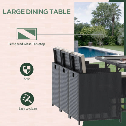 11 Piece Wicker Patio Dining Set with Glass Table, 6 Chairs & Ottomans Outdoor Dining Sets at Gallery Canada