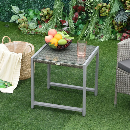 Rattan Coffee Table, Wicker Patio Side Table, Tempered Glass Top, Aluminum Frame, Gray Patio Side Tables at Gallery Canada