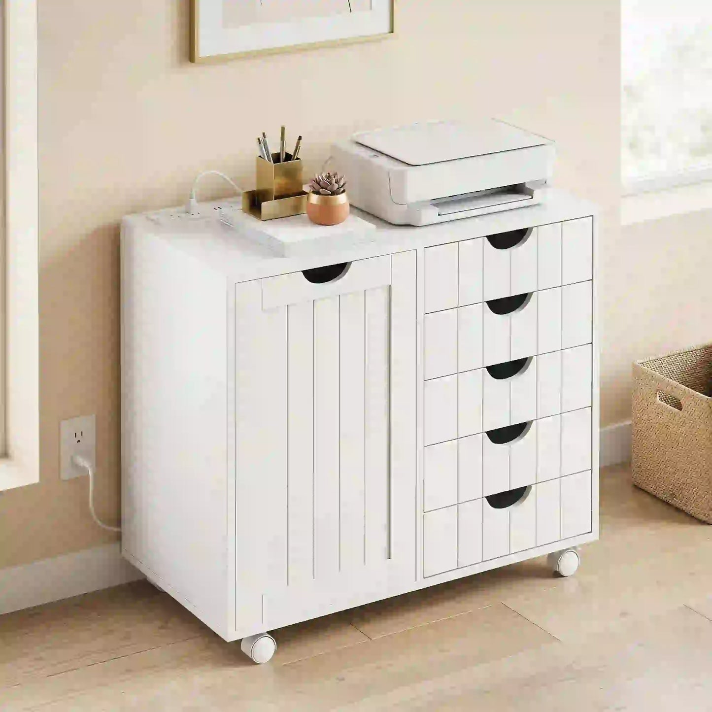 Mobile Lateral Filing Cabinet, 5 Drawers, Printer Stand, White Office Cabinets & Cupboards at Gallery Canada