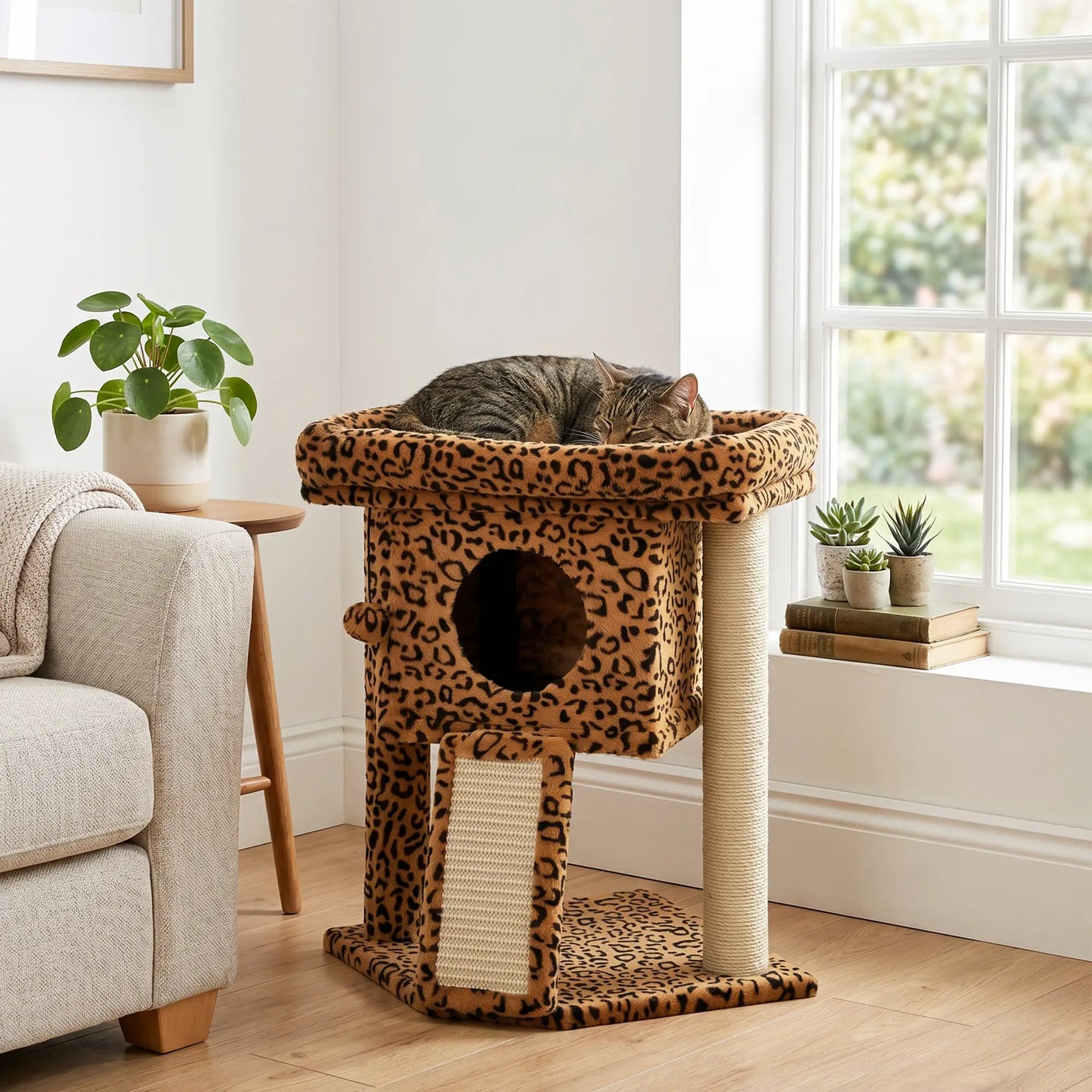 Cat Tree, Small Cat Tower with Perch, Scratching Post, Cat Condo, Toy Ball for Kitty, Leopard Print Compact Towers at Gallery Canada