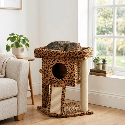 Cat Tree, Small Cat Tower with Perch, Scratching Post, Cat Condo, Toy Ball for Kitty, Leopard Print Compact Towers at Gallery Canada