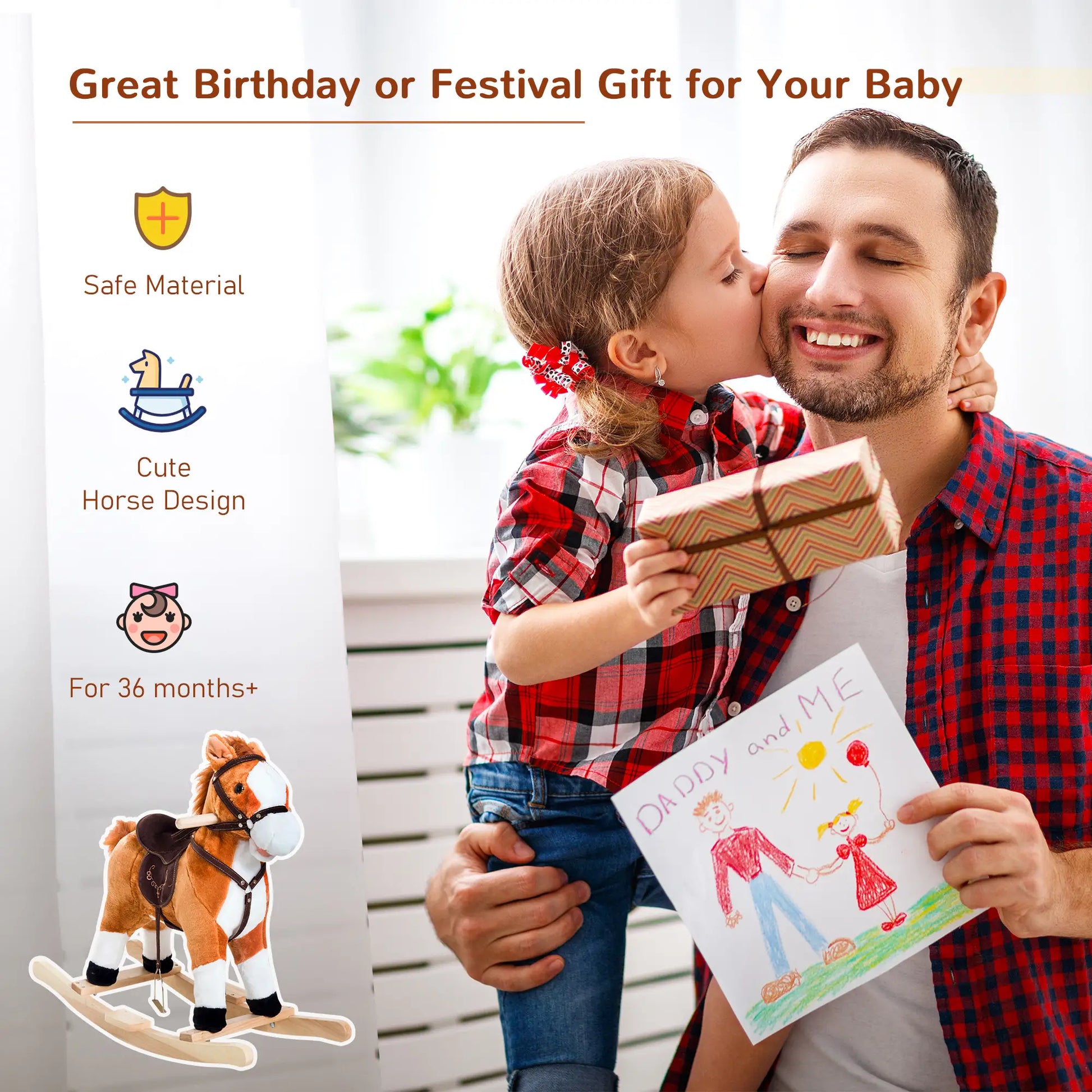 Kids Rocking Horse, Plush Ride-On Toy, Realistic Sound, Brown, Red Rocking Horses at Gallery Canada