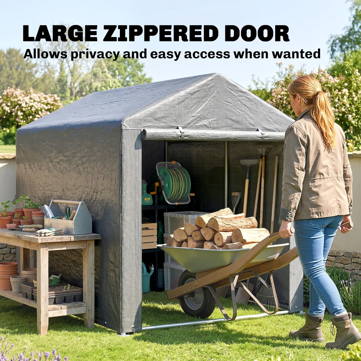 Portable Bicycle Shed, Galvanized Steel Frame, Large Door, Waterproof, Light Grey Sheds at Gallery Canada