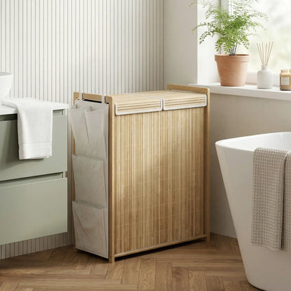 Bamboo Laundry Hamper with Removable Drawstring Bag and Side Storage Pockets, 32 Gal, Natural Bath Accessories at Gallery Canada