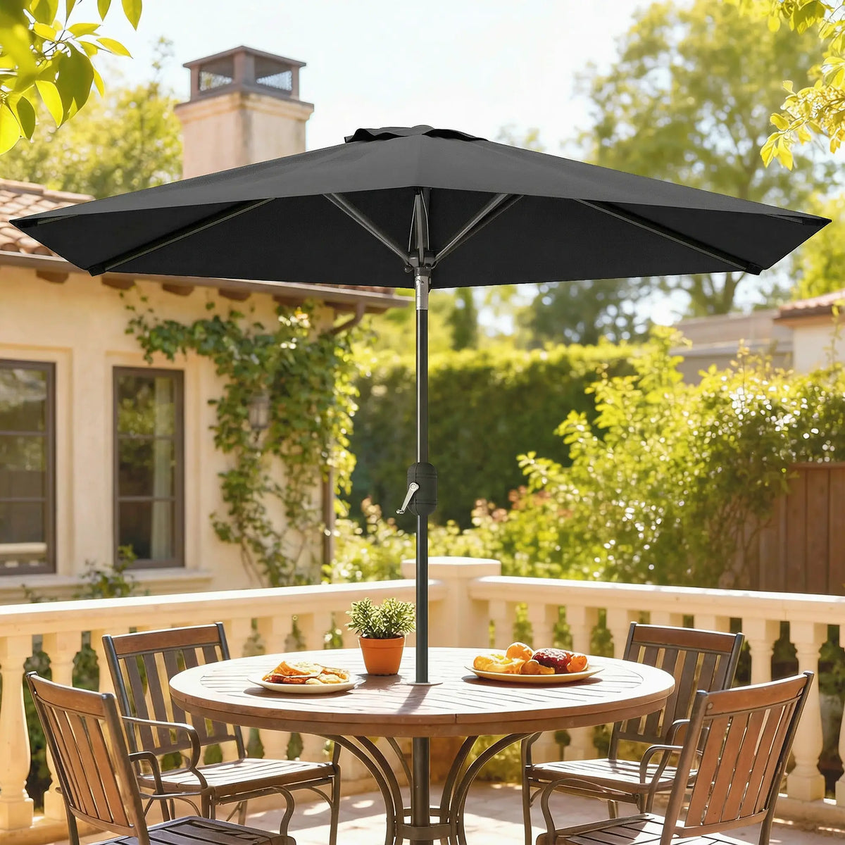 Patio Sun Umbrella, Outdoor Parasol, 6 Ribs, Black Sun Umbrellas at Gallery Canada