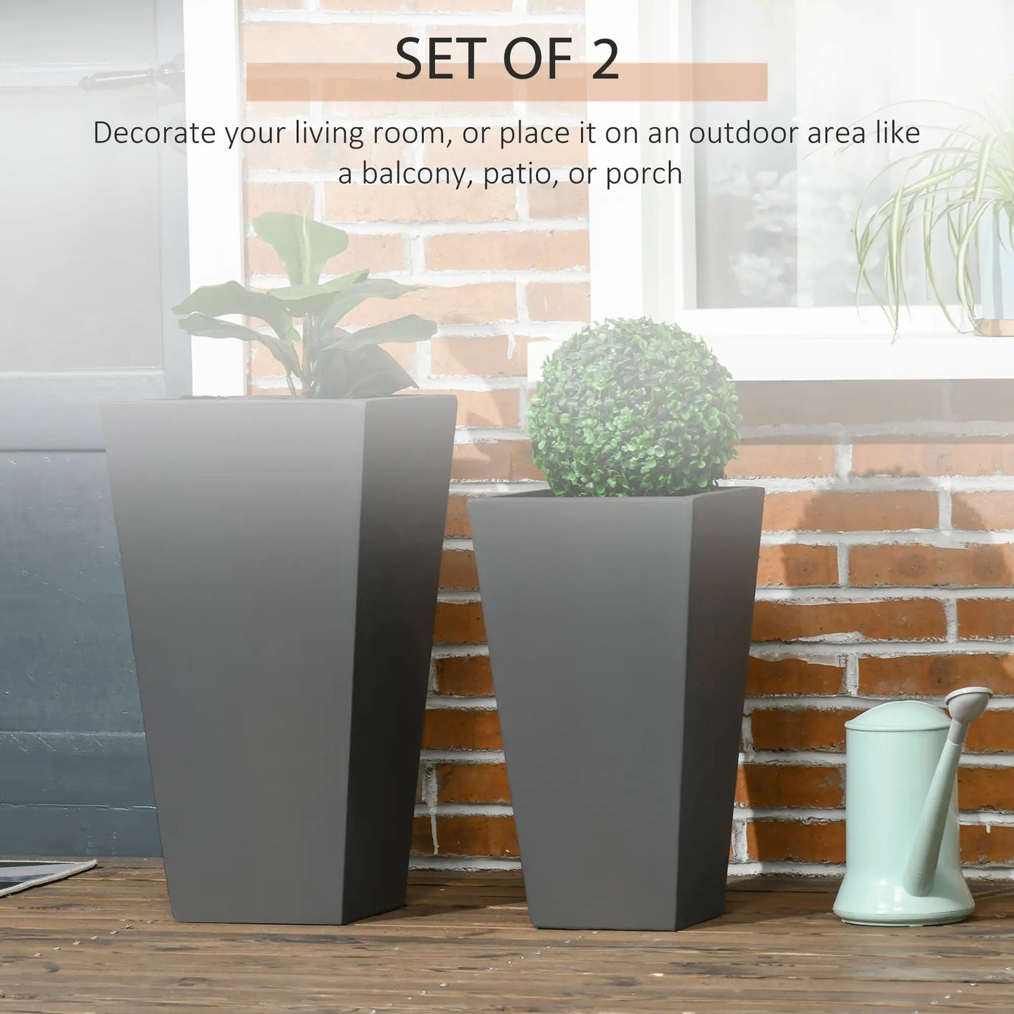 Set of 2 Tall Planters, 22" / 18", Outdoor, Grey Garden Accessories at Gallery Canada